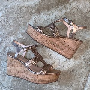 Kate Spade Tianna Rose Gold Cork Wedges 7.5